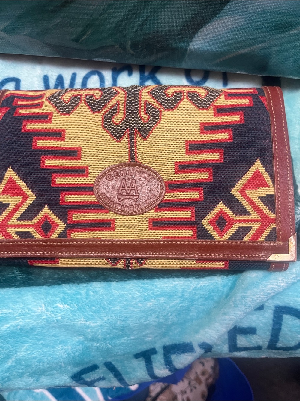 Etienne Aigner Genuine AA Leather Tribal Pattern Clutch Wallet -Y2K